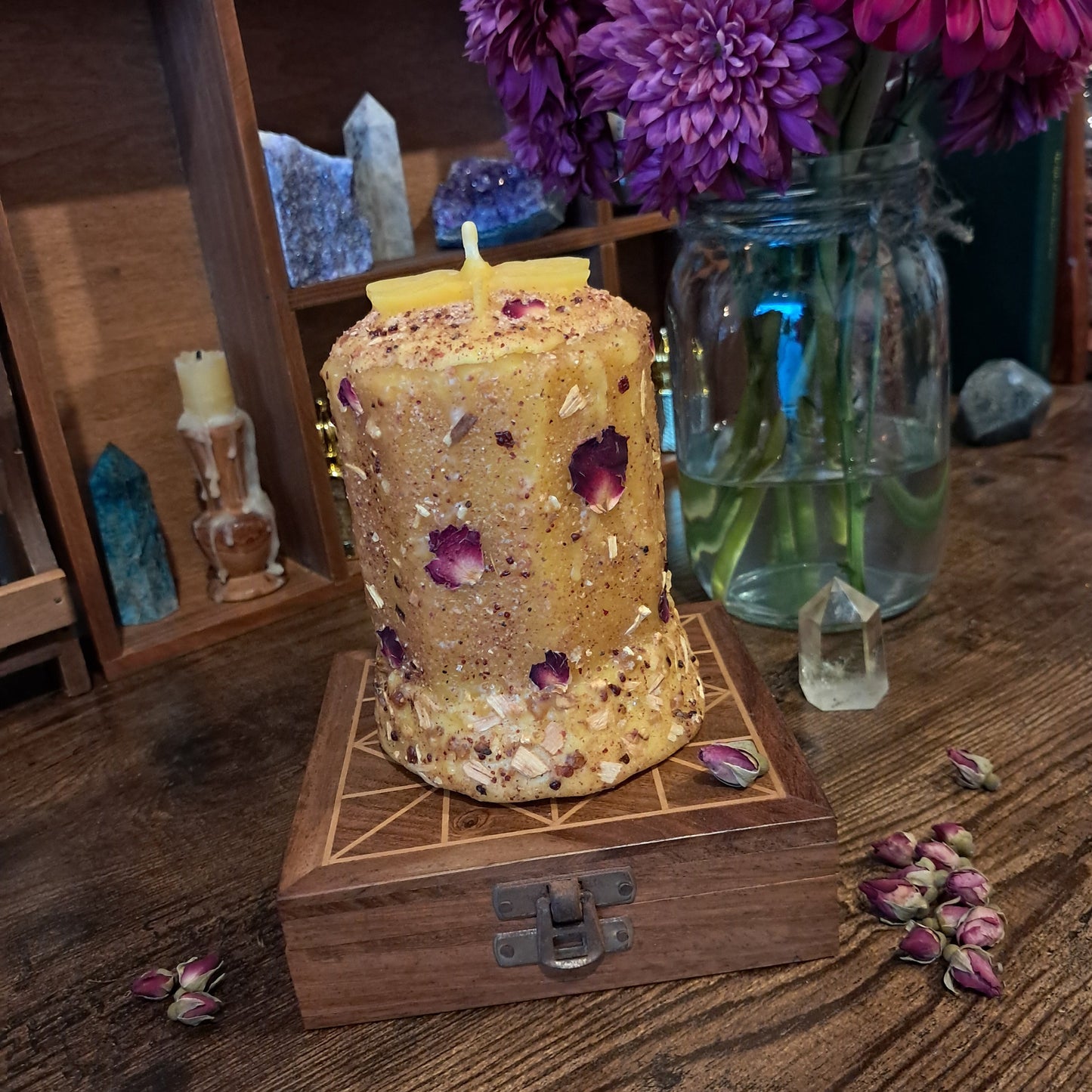 'Dragonfly' Beeswax Pillar Candle | Palo Santo, Rose & Sacred Resins