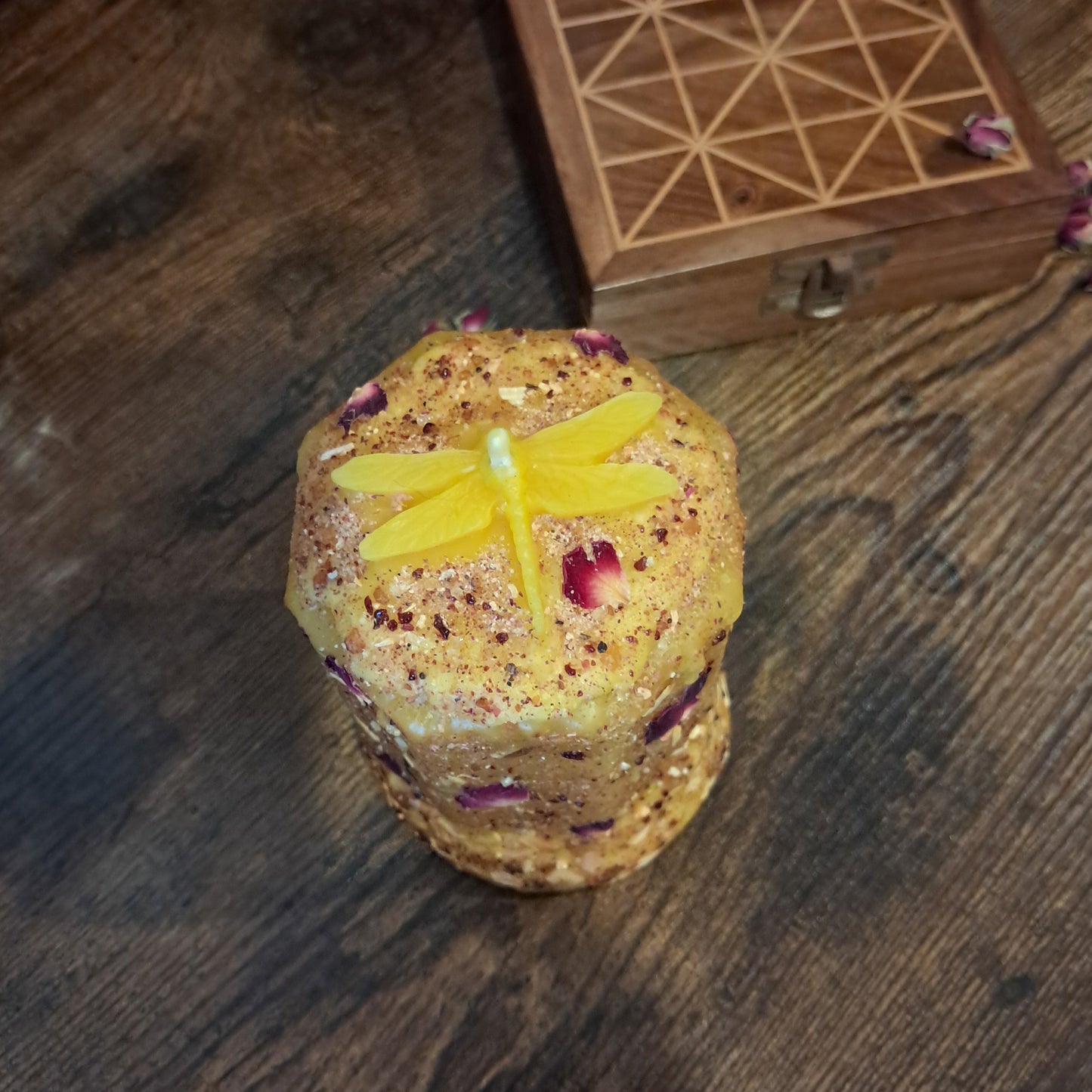 'Dragonfly' Beeswax Pillar Candle | Palo Santo, Rose & Sacred Resins
