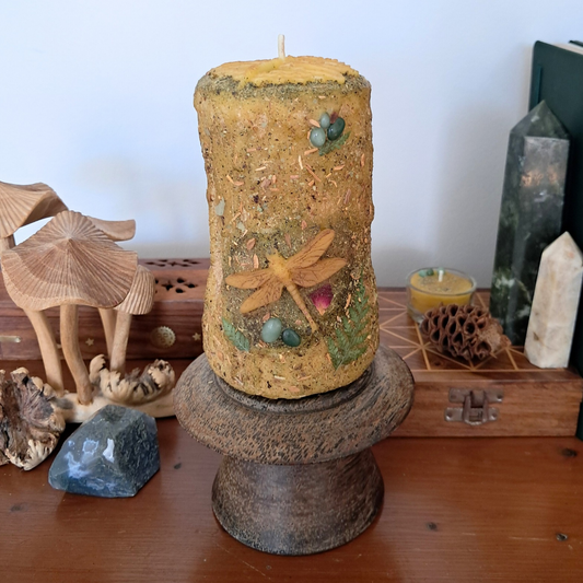 'Mandala Dragonfly' Medium Beeswax Pillar Candle | The Mystic's Forest