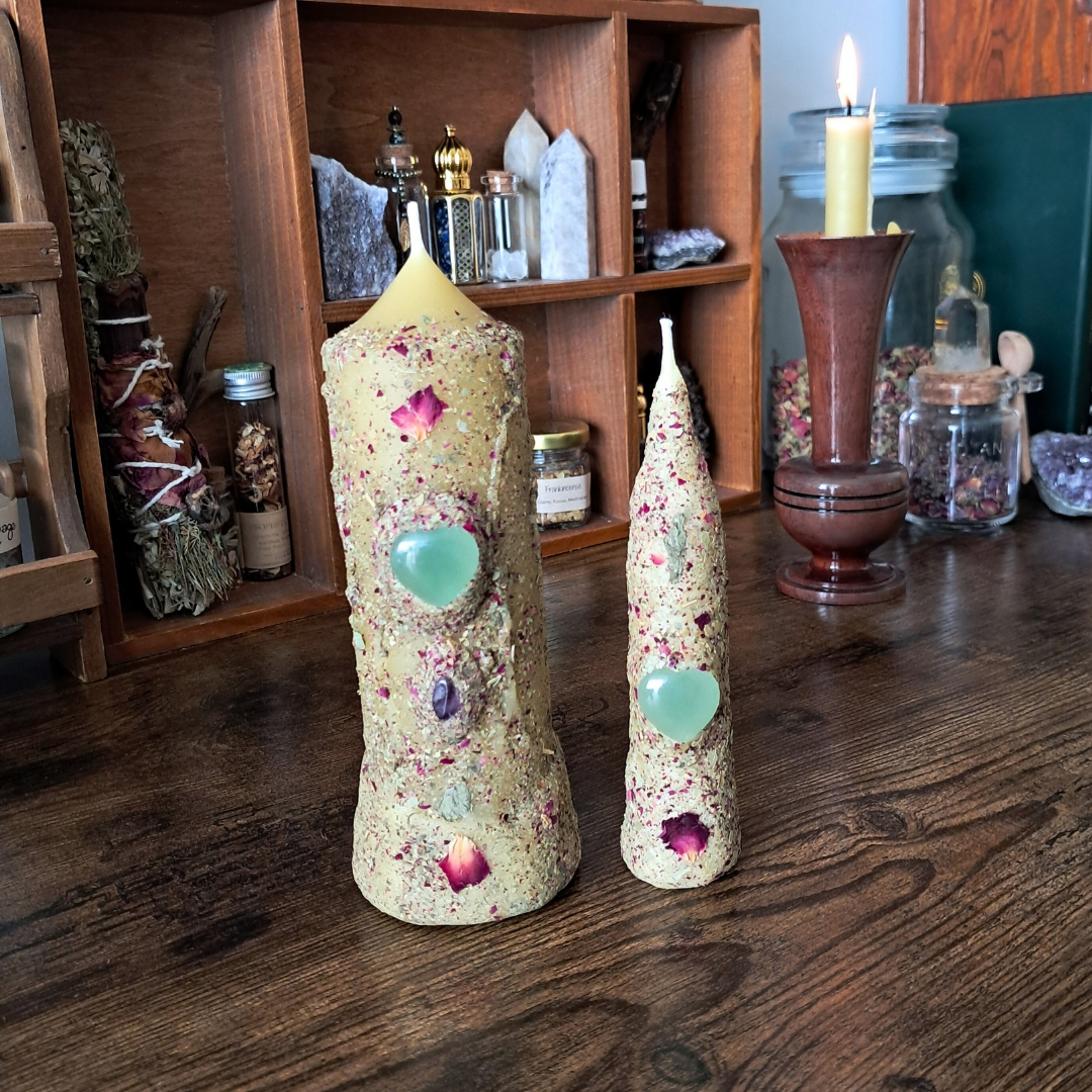 'The Secret Garden' ♡ Beeswax Candle Duo | Green Aventurine