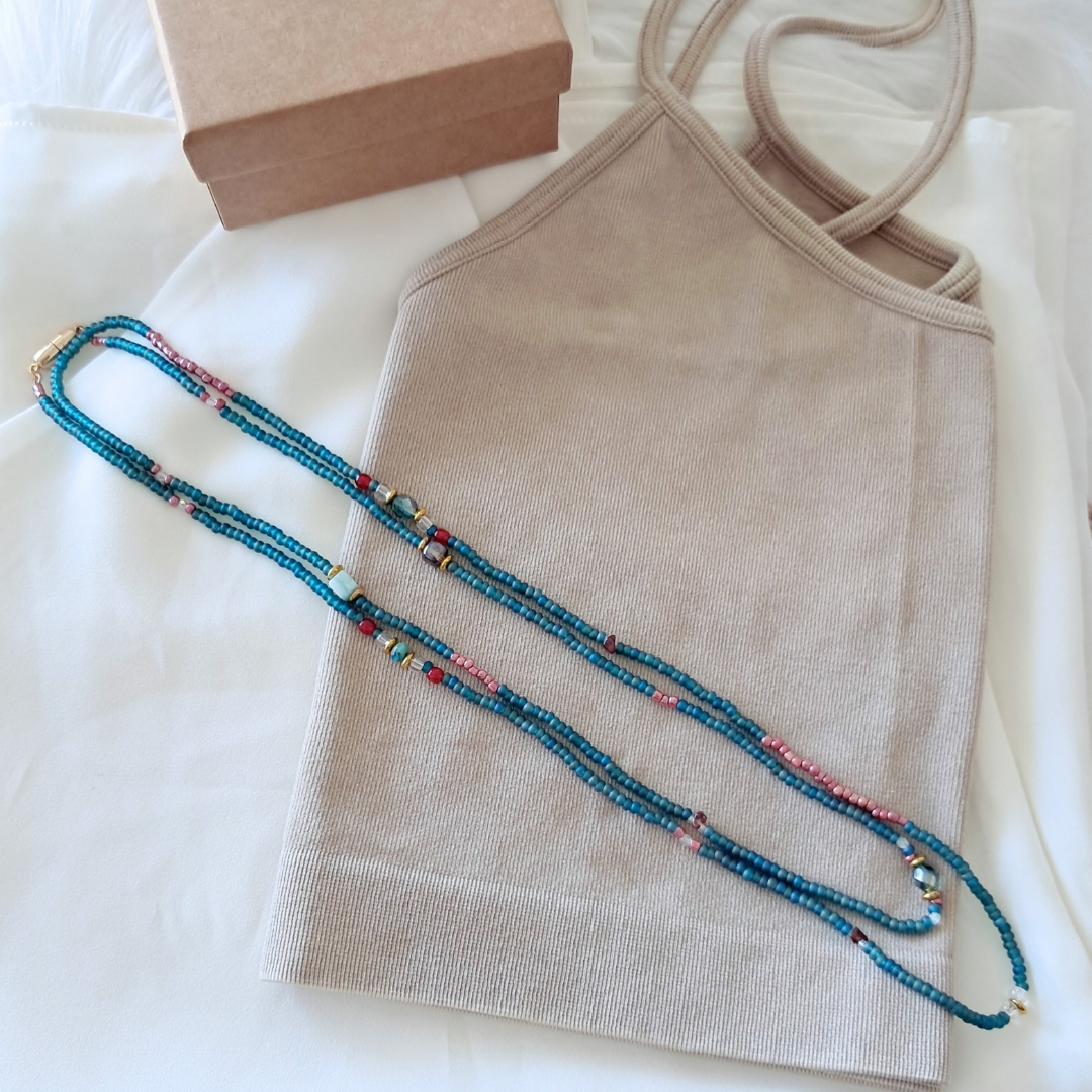 'Temple Muse' Wrap-around Long Teal Necklace / Bracelet
