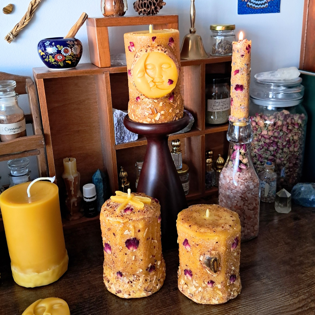 'Dragonfly' Beeswax Pillar Candle | Palo Santo, Rose & Sacred Resins
