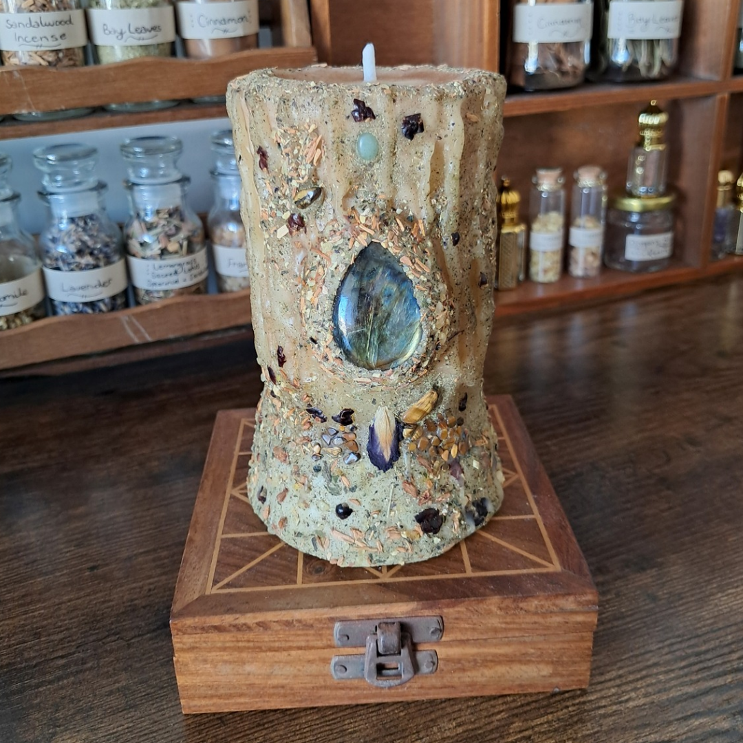 'Labradorite' Beeswax Pillar Candle | The Mystic's Forest