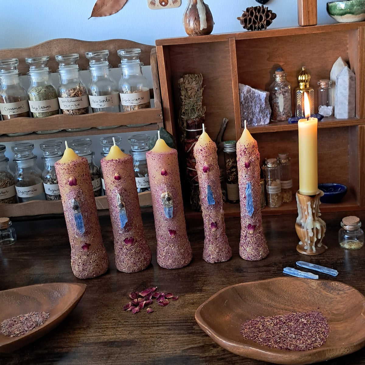 Kyanite & Rose | Beeswax Taper Candle
