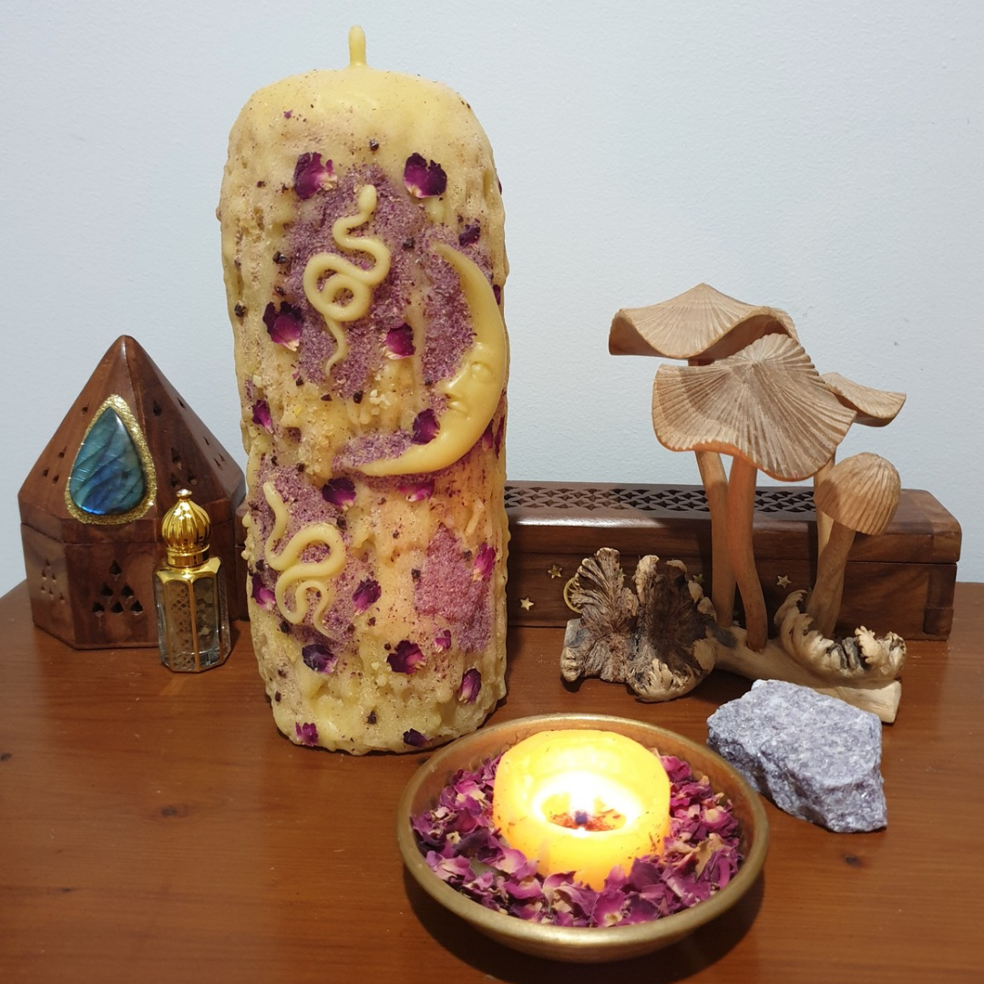 'Cosmic Rose Serpent' Beeswax Candle | Extra Large 120+ Hrs