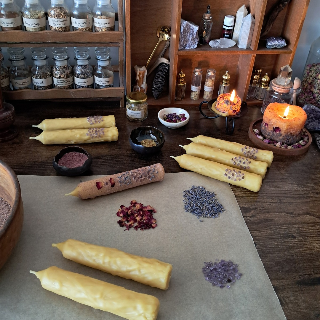 'Lavender & Amethyst' Beeswax Taper Candle (Single) ♡ 15cm