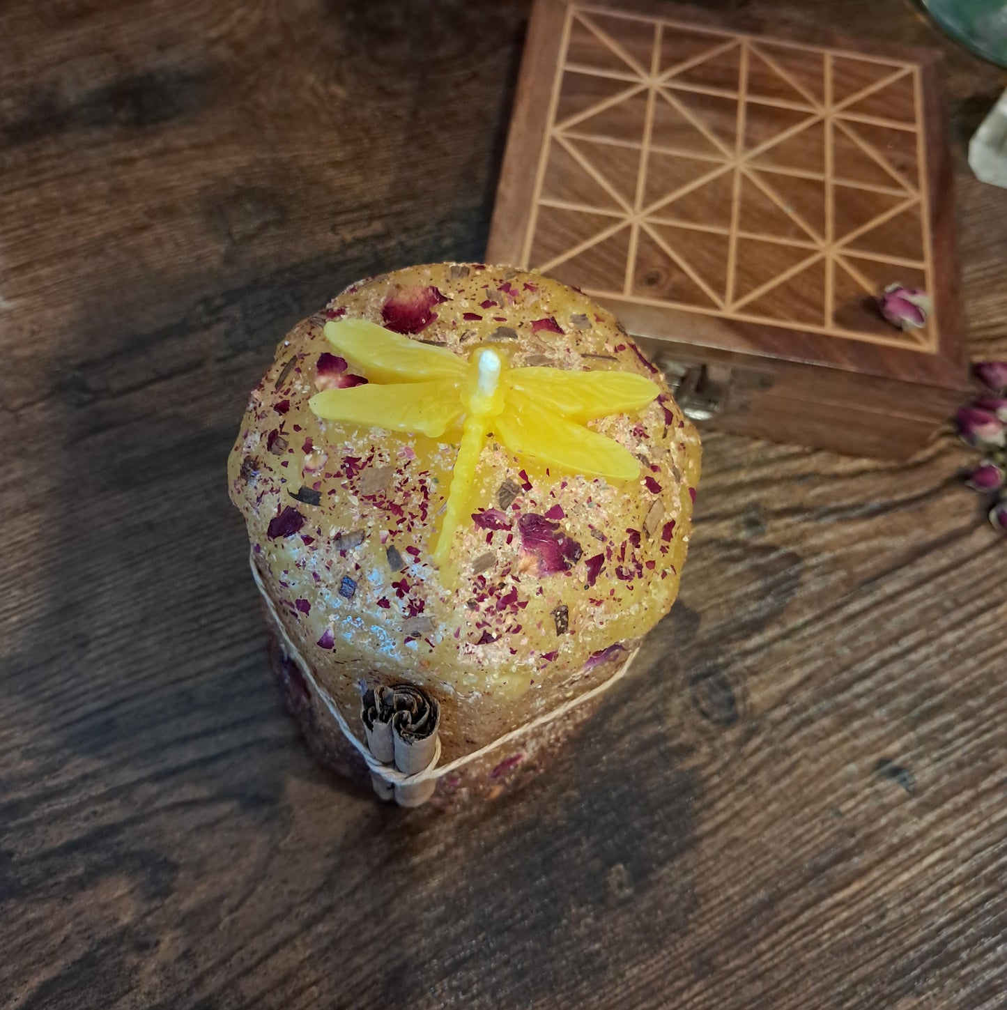 'Dragonfly' Beeswax Pillar Candle | Cinnamon, Frankincense & Rose