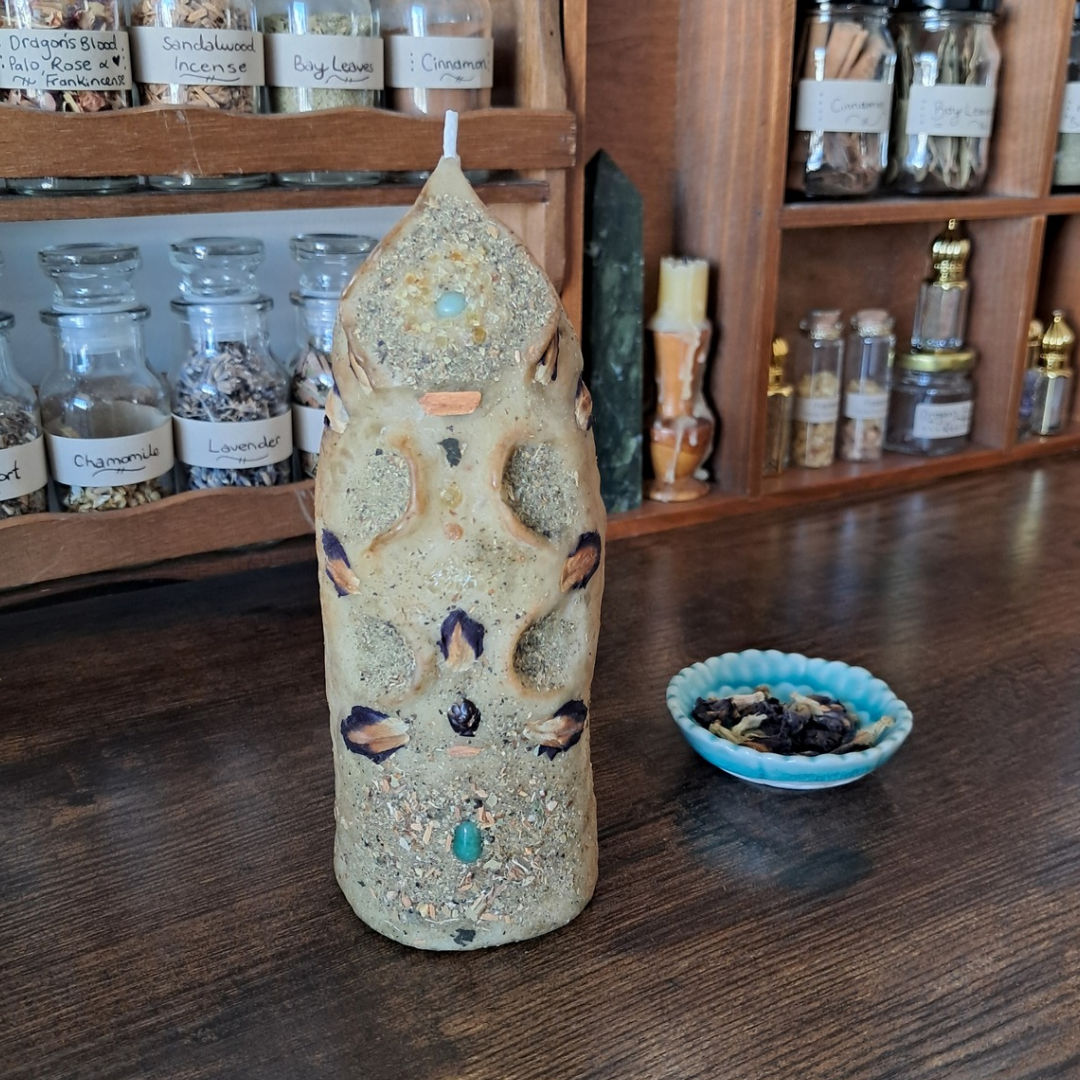 'Guardian of the Mystic’s Forest' Beeswax Candle with Lemurian Quartz #2
