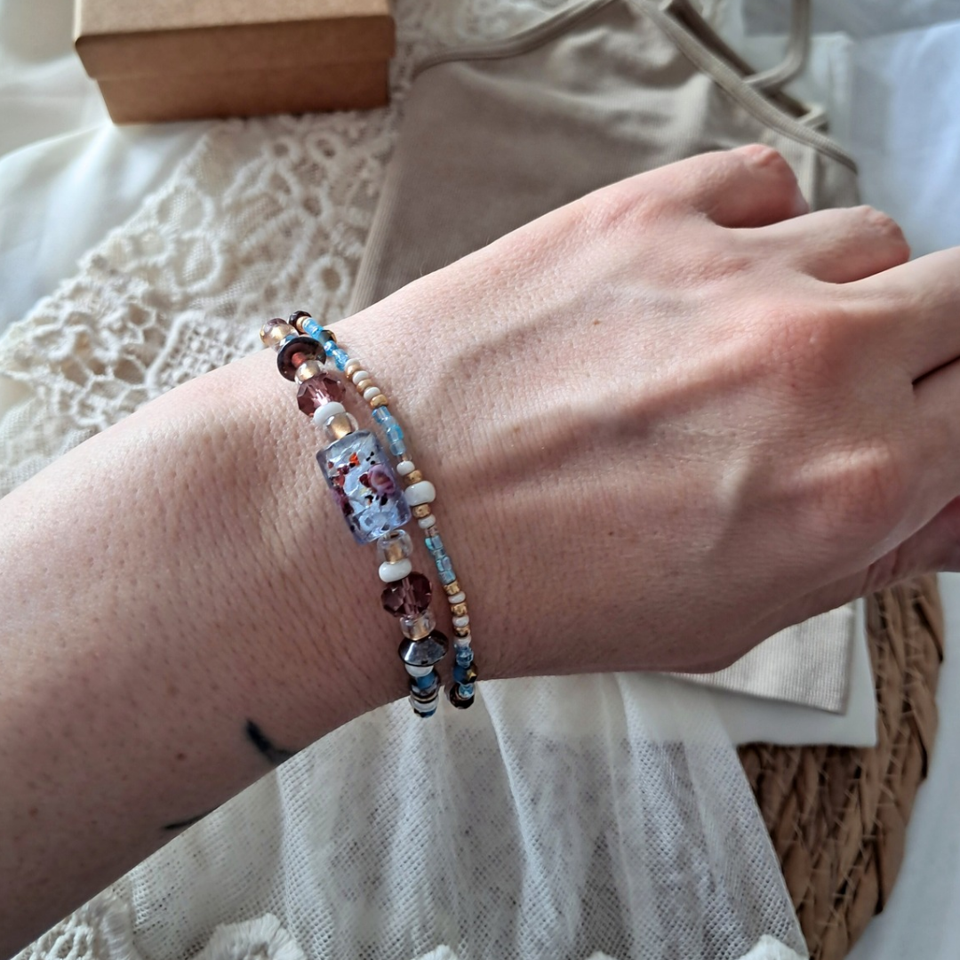 'Bohemian Blue' 2 Strand Beaded Bracelet