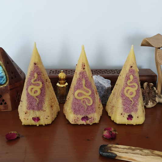 'Rose Serpent' Beeswax Pyramid Candle | 20+ Hrs
