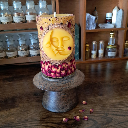 Sun/Moon Beeswax Pillar Candle | Rose, Frankincense & WA Sandalwood
