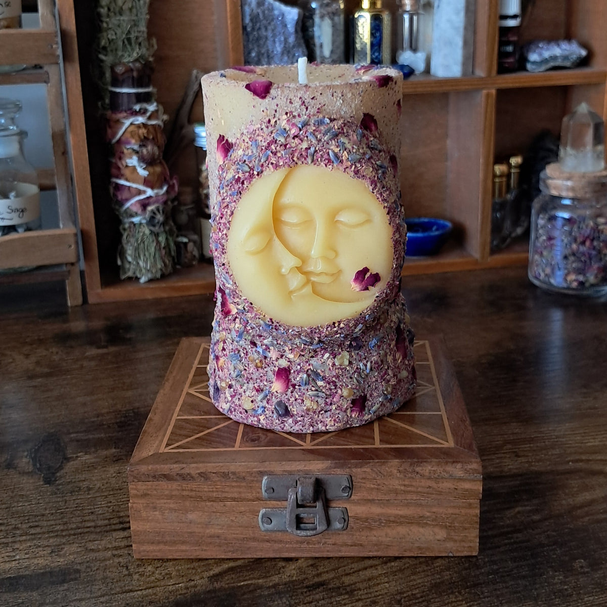 Sun & Moon Beeswax Pillar Candle | Lavender, Rose, Frankincense & Myrrh