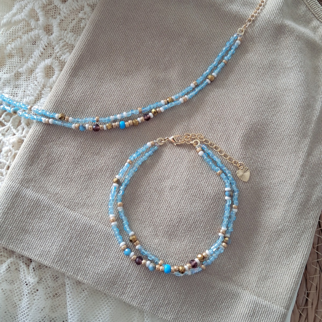 'Bohemian Blue' 2 Strand Beaded Bracelet ♡