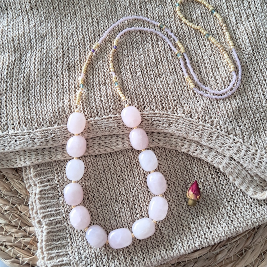 Rose Quartz Bead Necklace | One-of-a-kind ♡