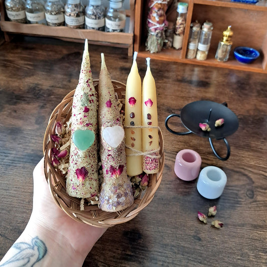 'The Secret Garden' Ritual Set ♡ Botanical Beeswax Candles with Holders