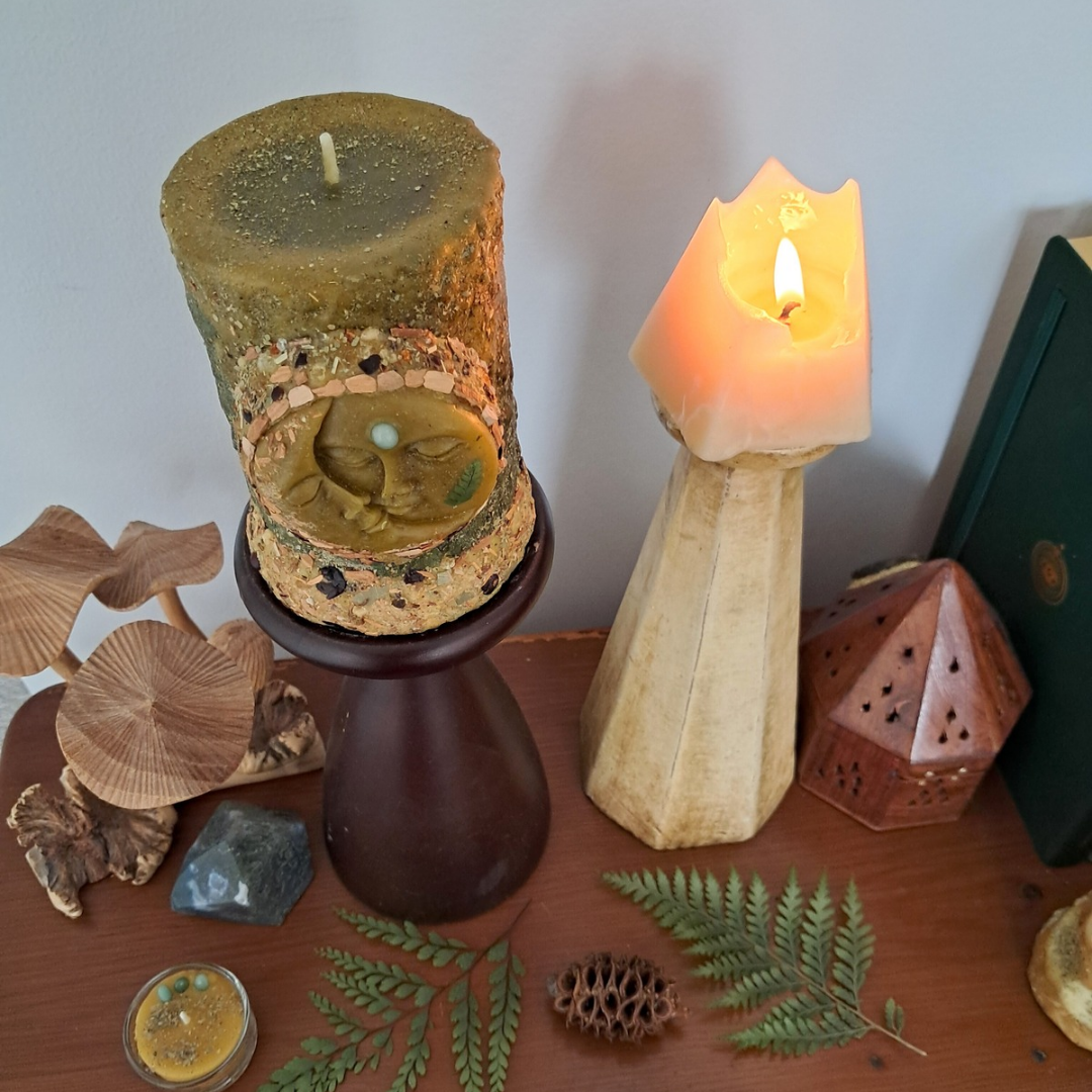 Sun & Moon Medium Beeswax Pillar Candle | The Mystic's Forest