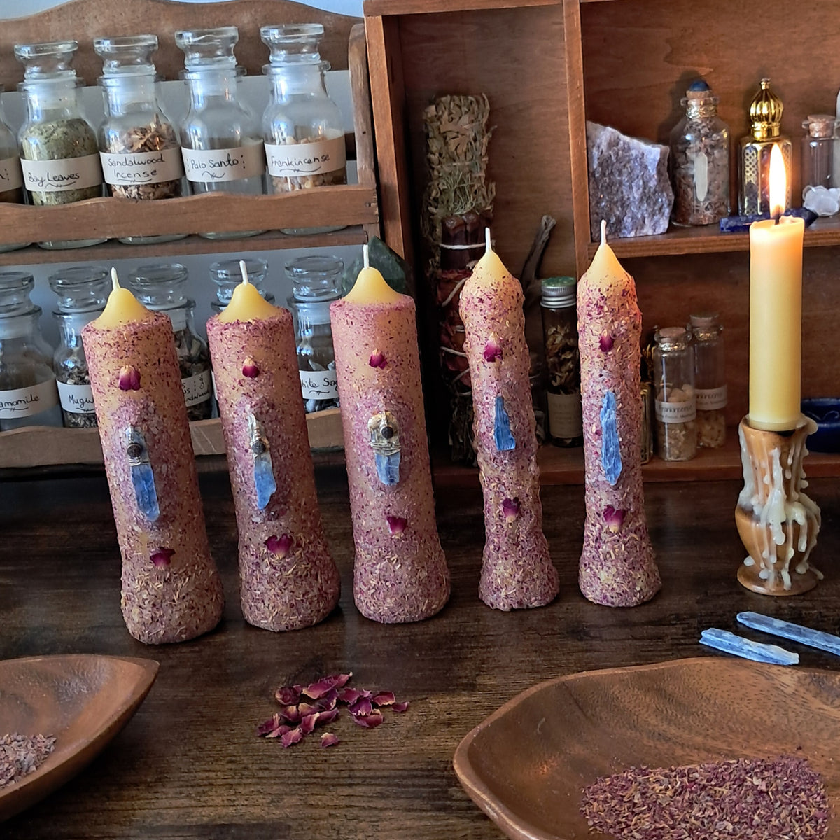 Kyanite & Rose | Beeswax 15cm Candle