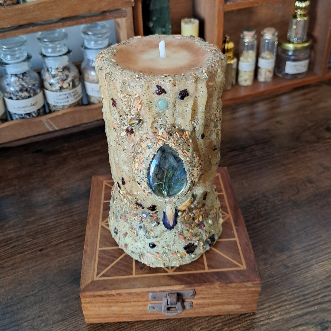 'Labradorite' Beeswax Pillar Candle | The Mystic's Forest