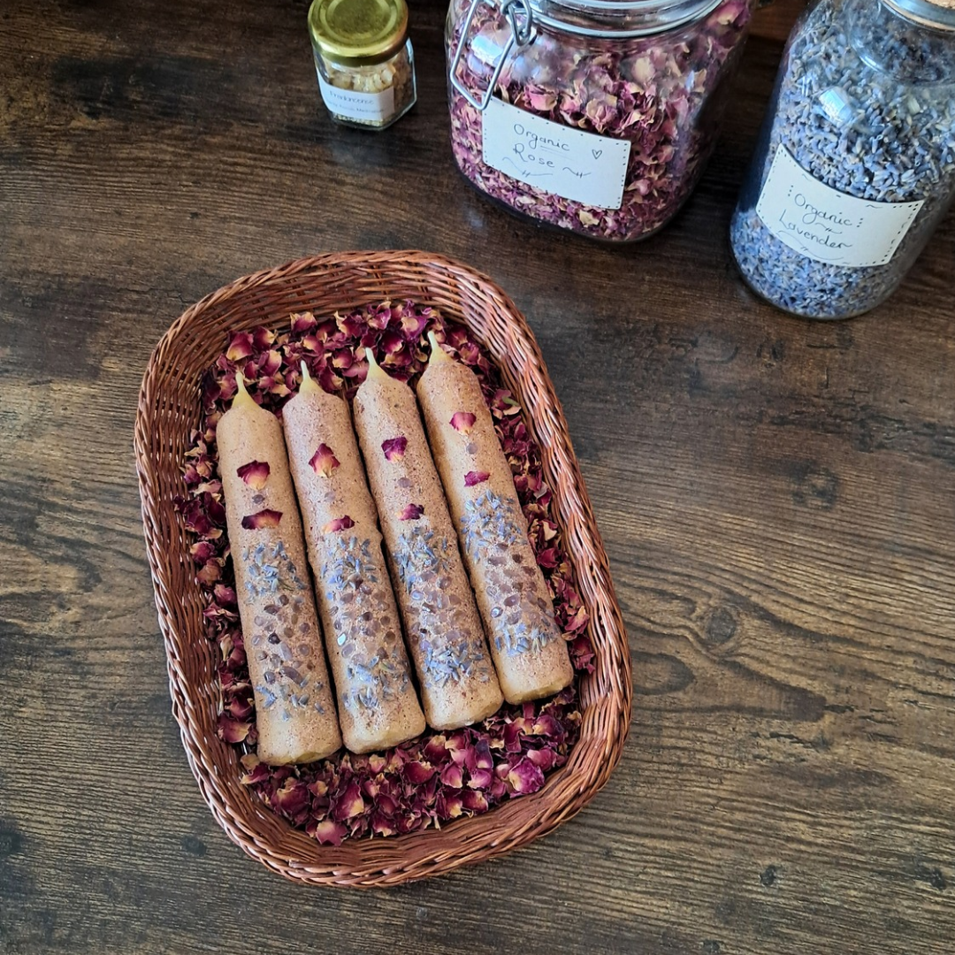 'Lavender & Amethyst' Beeswax Taper Candle (Single) ♡ 15cm