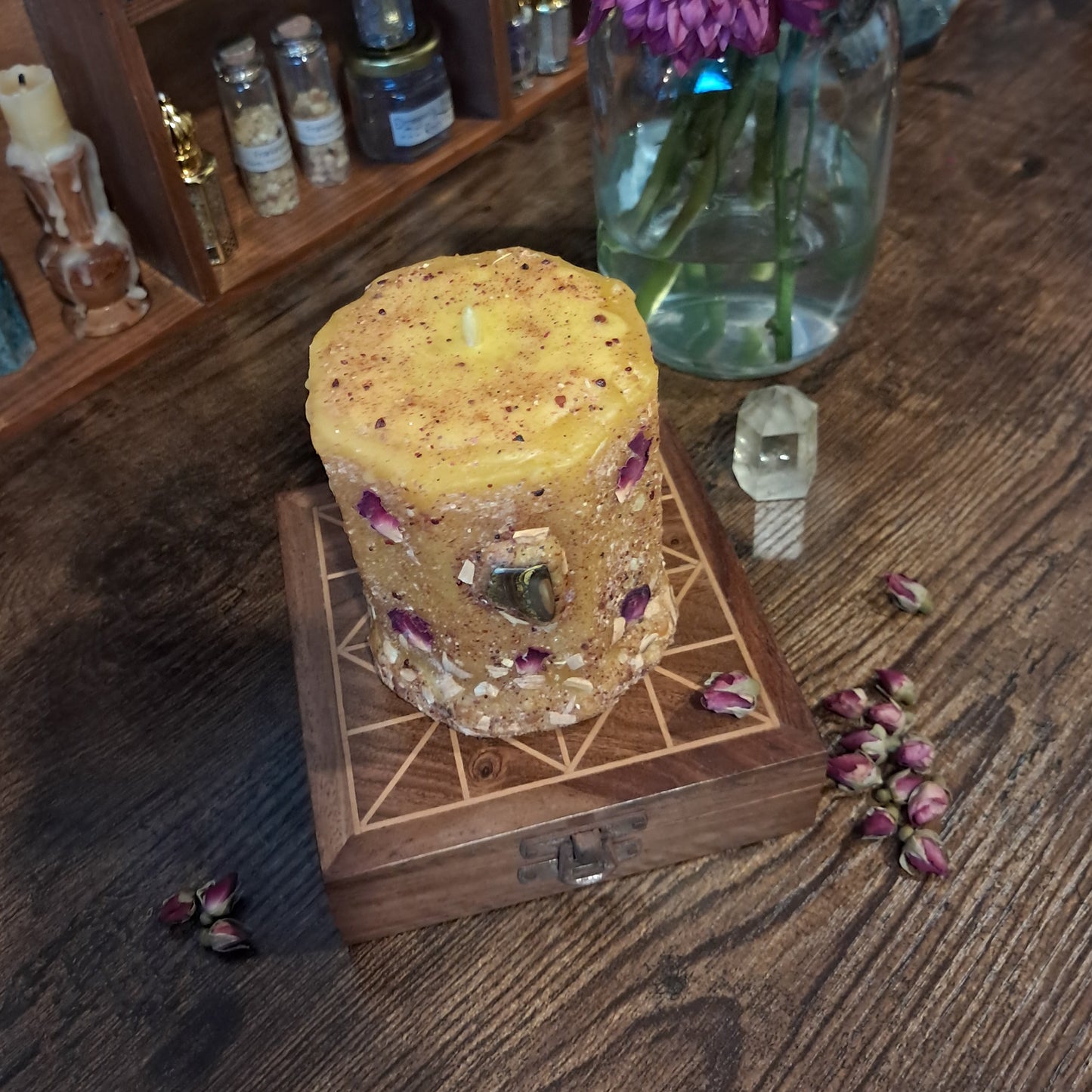 'Tiger's Eye' Beeswax Pillar Candle | Palo Santo, Rose & Sacred Resins