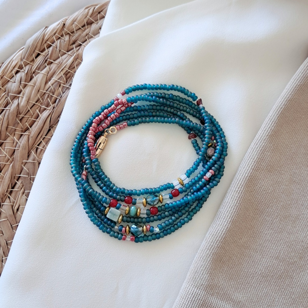 'Temple Muse' Wrap-around Long Teal Necklace / Bracelet