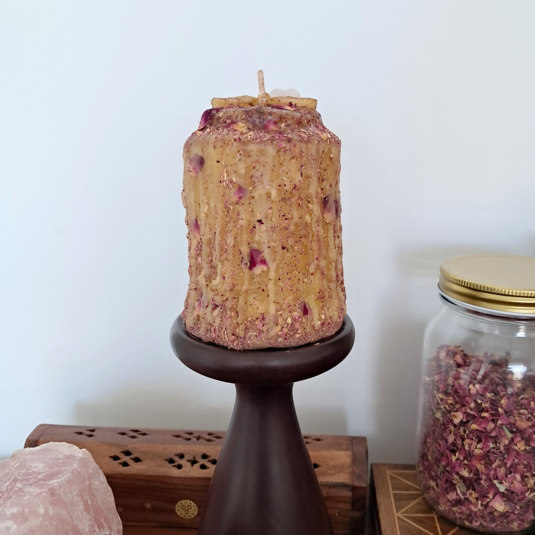 Medium Dragonfly Beeswax Candle with Gemstones ♡ Sacred Rose