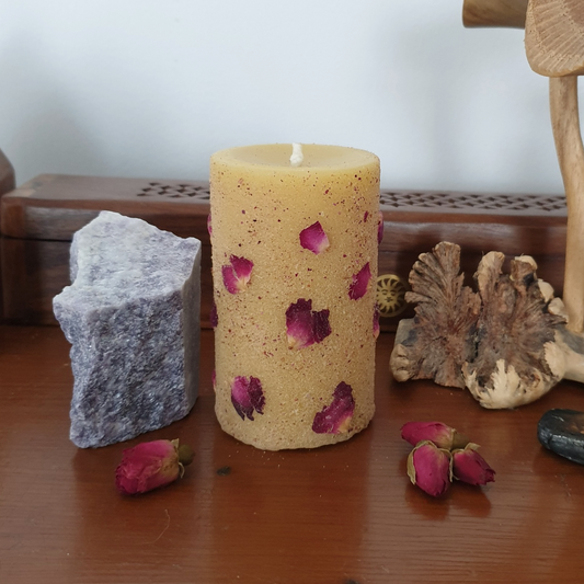 'Rose & Resins' Beeswax Small Pillar Candle | 20 Hrs