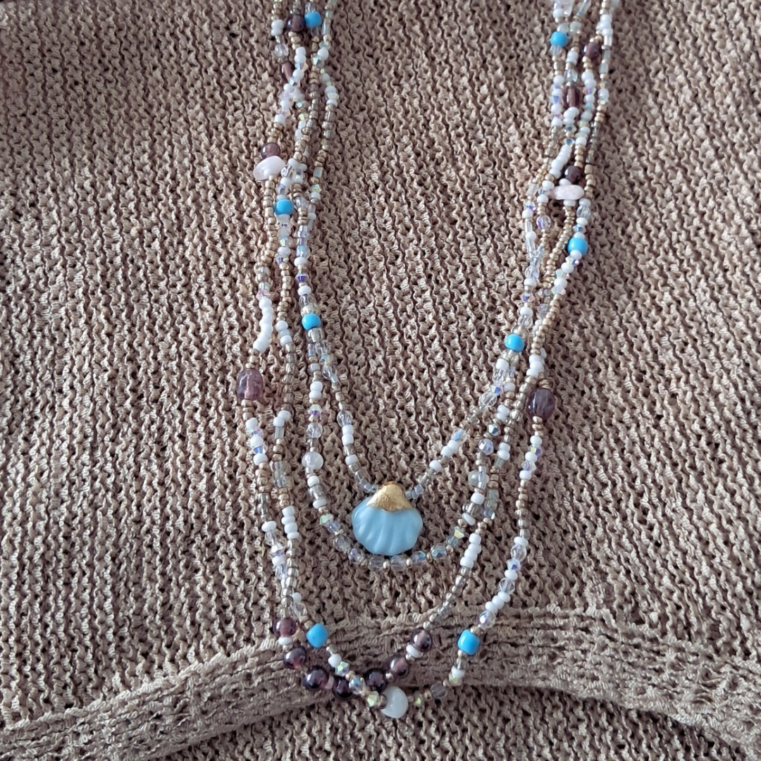 'Bohemian Blue' Beaded Shell Necklace ♡