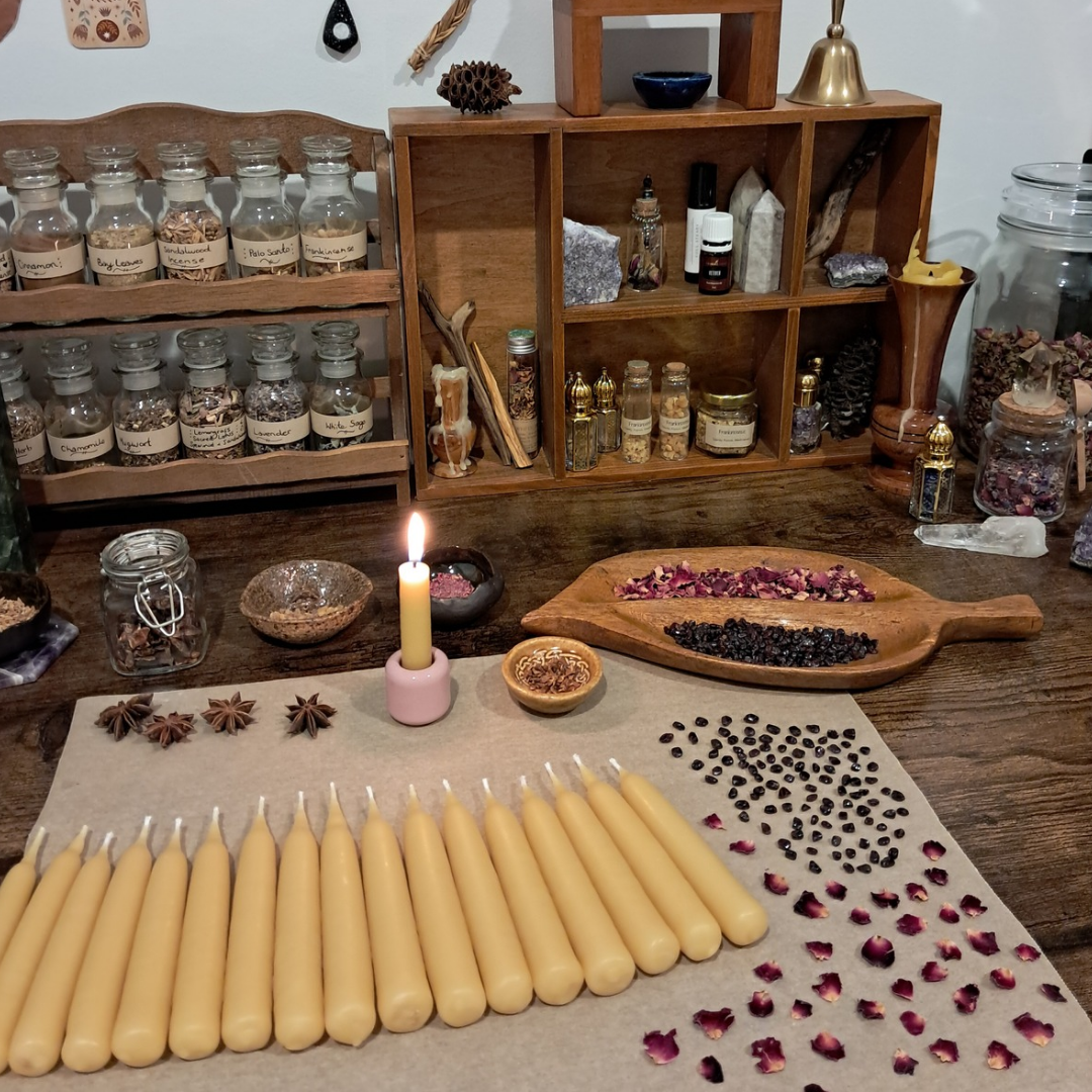 Ritual Set ♡ Botanical Beeswax Taper Candles with Holders