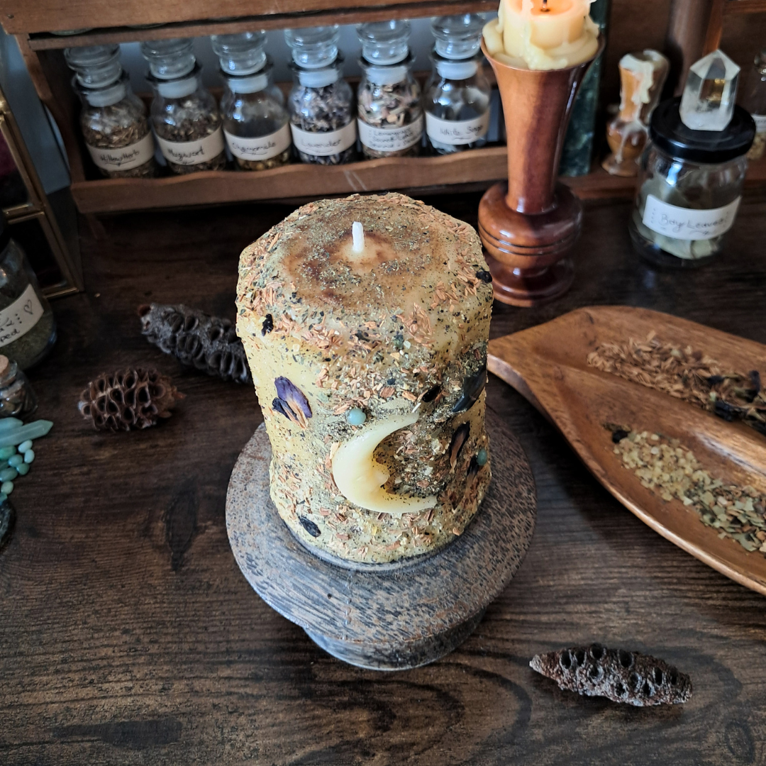Cresent Moon Beeswax Pillar Candle | The Mystic's Forest