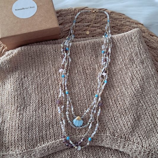 'Bohemian Blue' Beaded Shell Necklace ♡