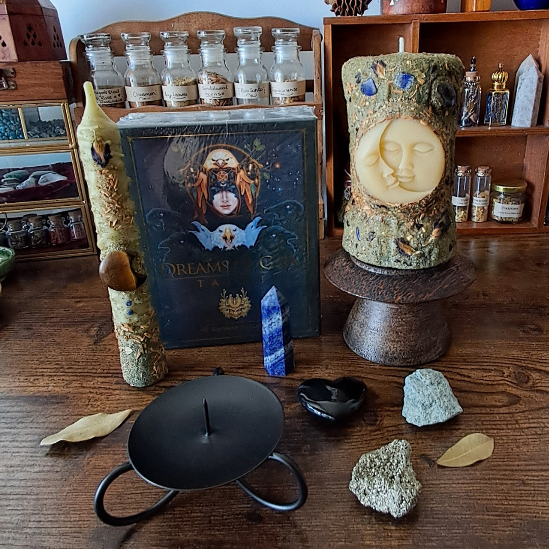 The Mystic's Forest Ritual Box | with Sun/Moon Beeswax Candle & Dreams of Gaia Tarot