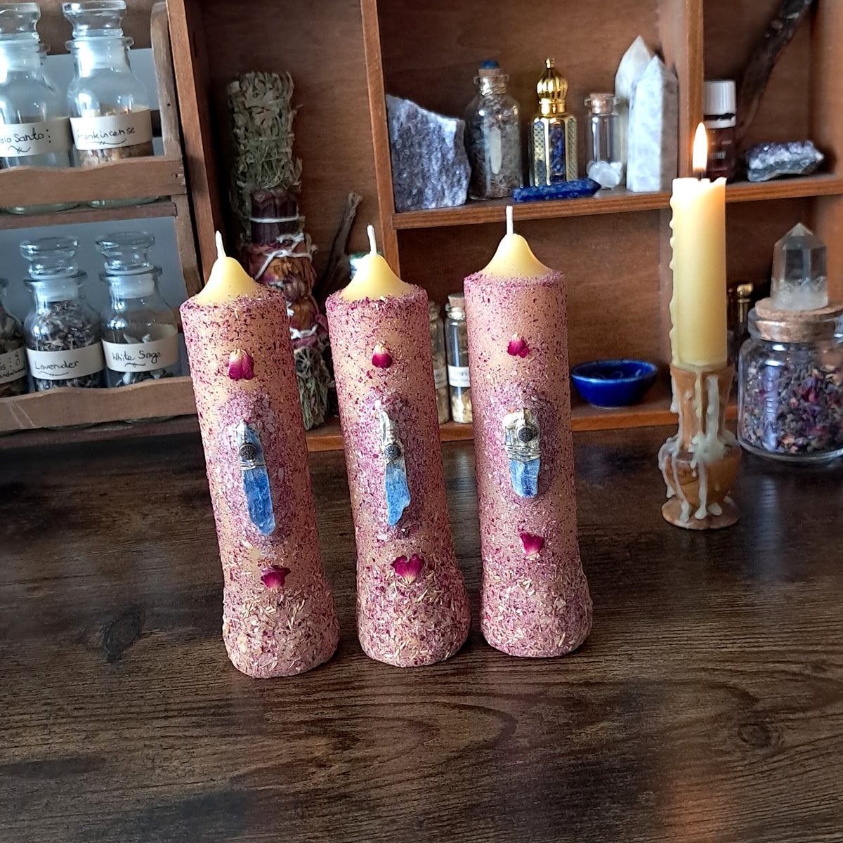 Kyanite & Rose | Beeswax 15cm Candle