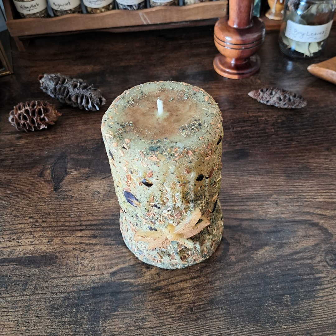 Dragonfly Beeswax Pillar Candle | The Mystic's Forest