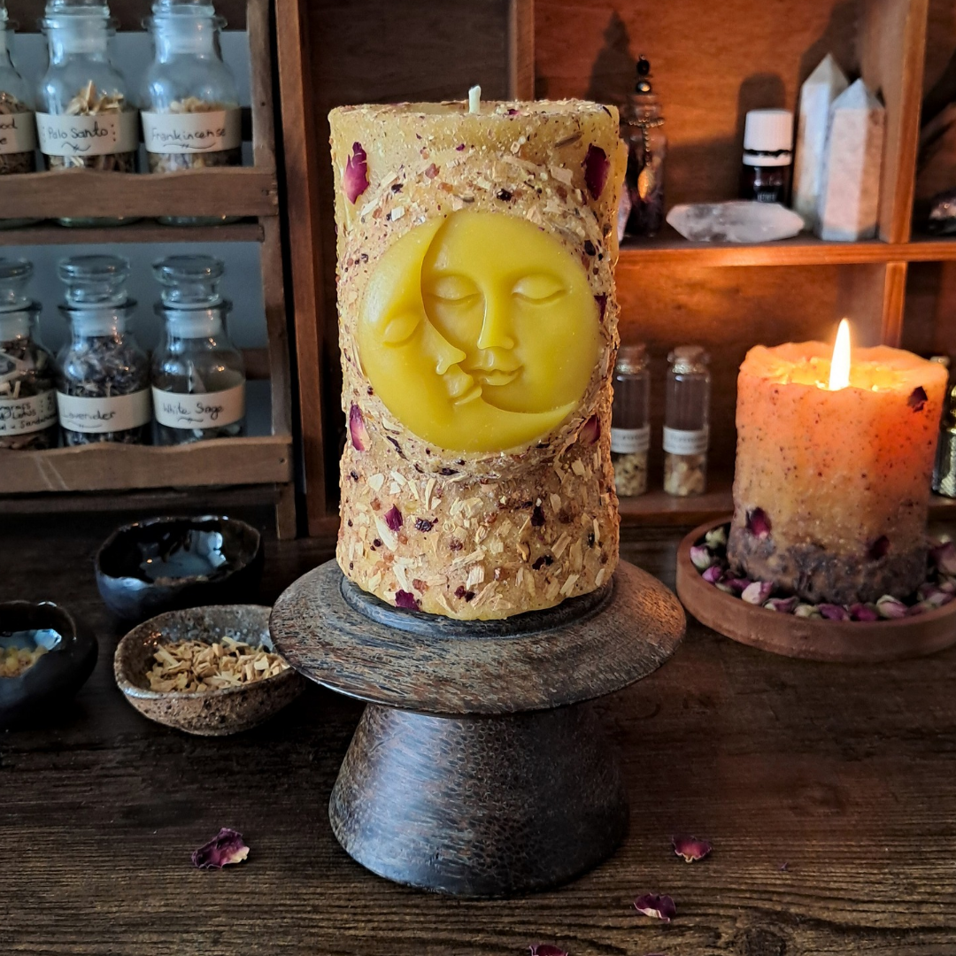 'Sun/Moon' Beeswax Pillar Candle | Palo Santo & Sacred Resins
