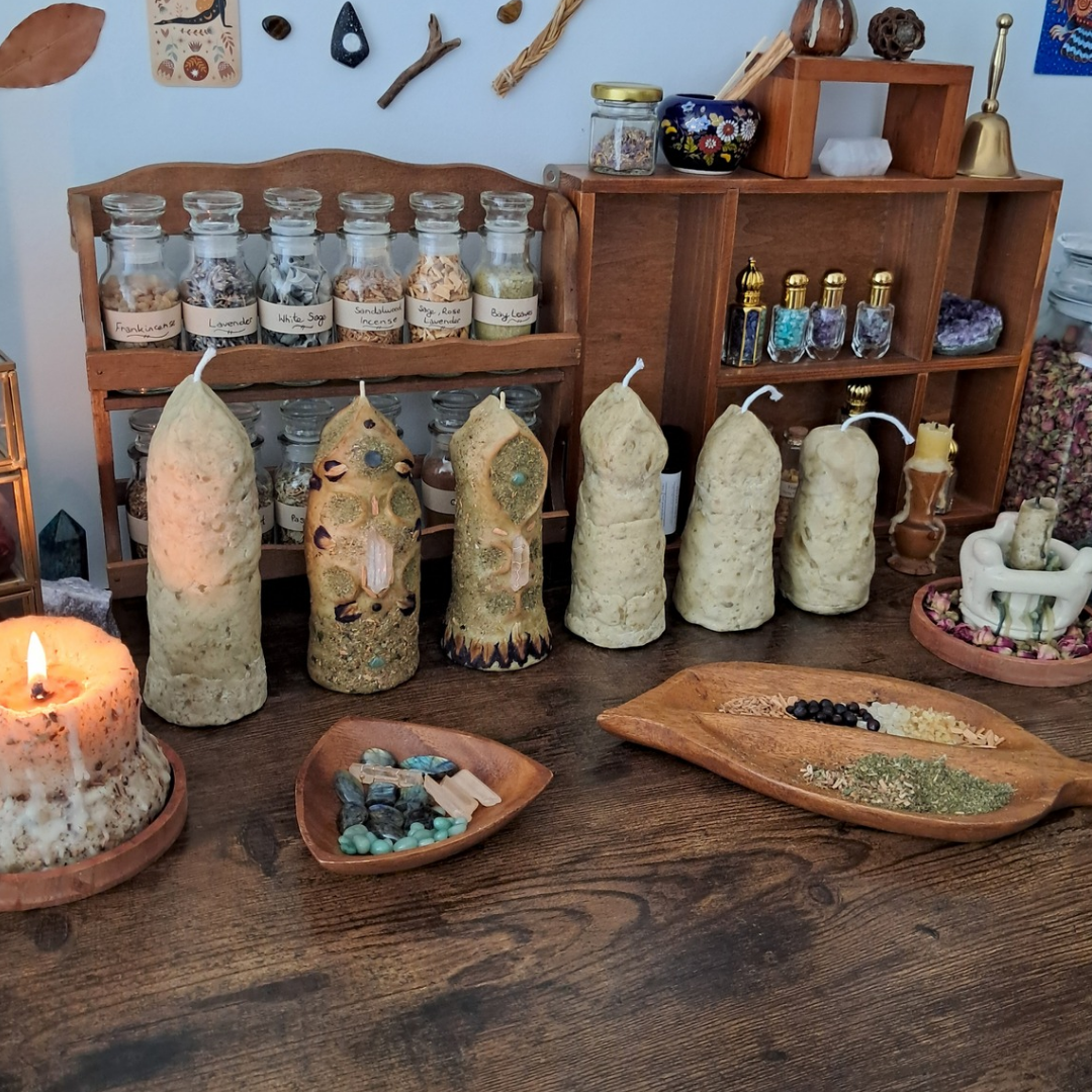 'Guardian of the Mystic’s Forest' Beeswax Candle with Lemurian Quartz & Labradorite #4
