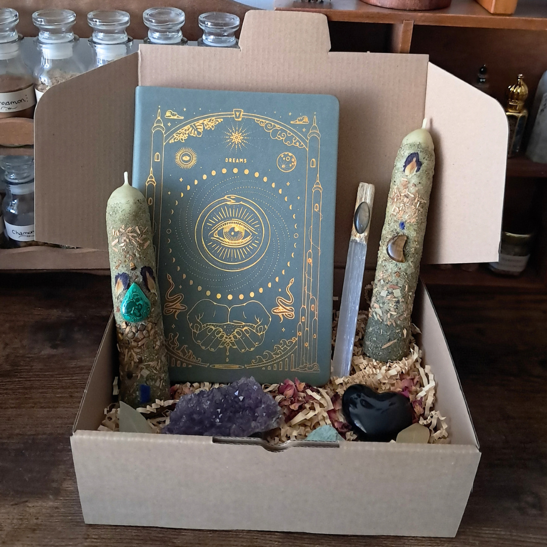 The Mystic's Forest Ritual Box | with Gemstone Beeswax Candles & Dream Journal