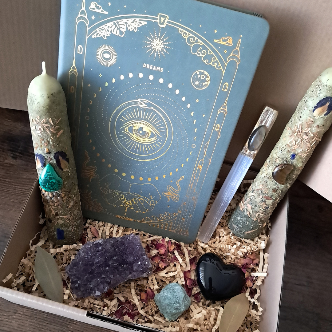 The Mystic's Forest Ritual Box | with Gemstone Beeswax Candles & Dream Journal