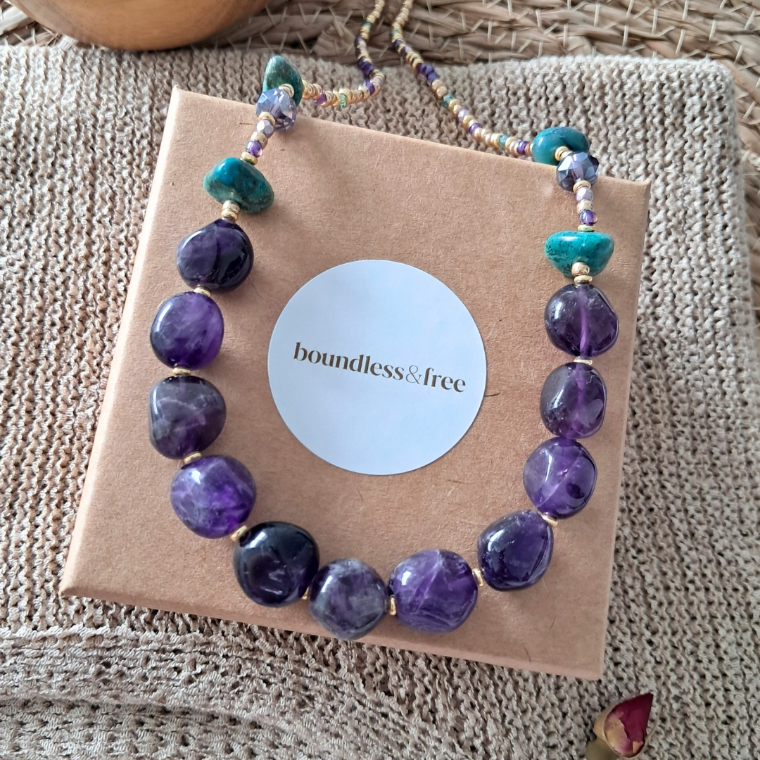 Amethyst & Turquoise Long Bead Necklace