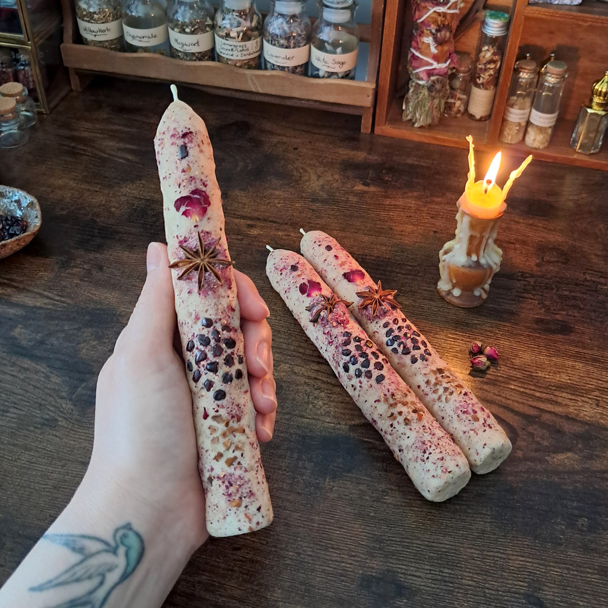 Garnet & Star Anise Large Taper Beeswax Candle 20cm
