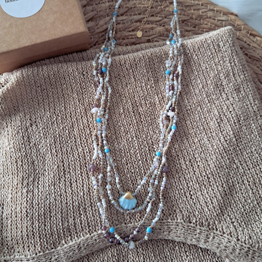 'Bohemian Blue' Beaded Shell Necklace ♡