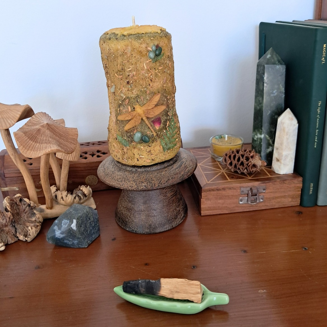 'Mandala Dragonfly' Medium Beeswax Pillar Candle | The Mystic's Forest