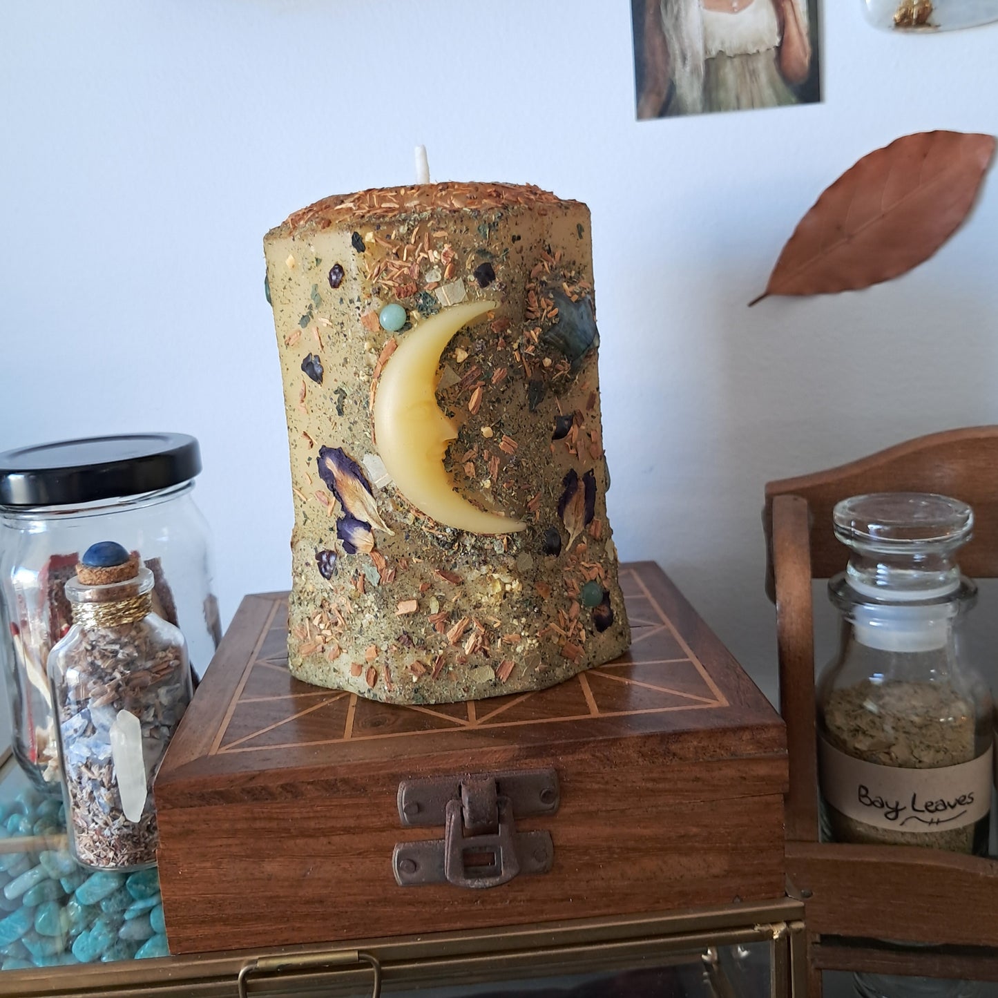Cresent Moon Beeswax Pillar Candle | The Mystic's Forest