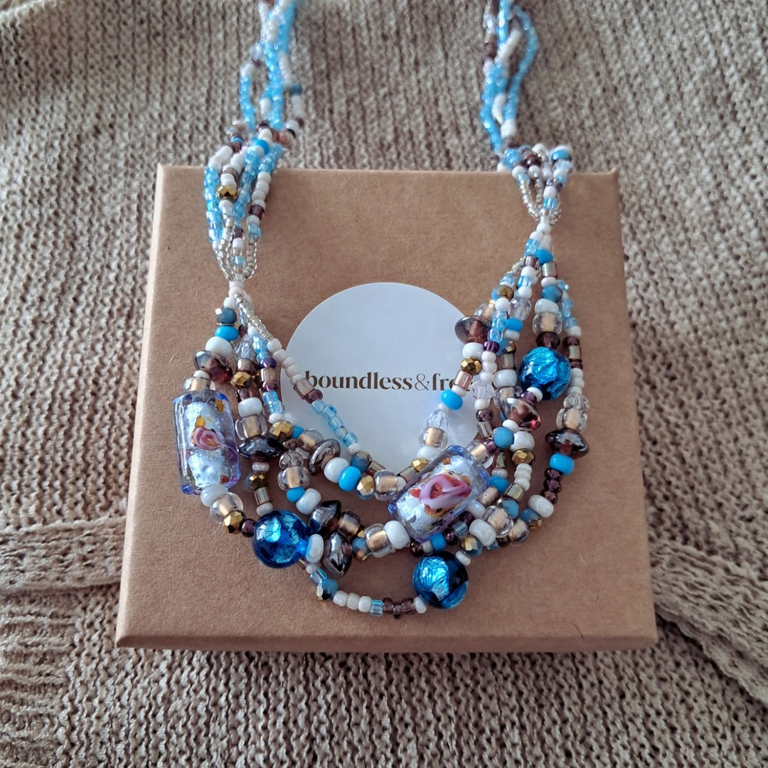 'Bohemian Blue' Multi-strand Beaded Necklace | One-of-a-kind ♡