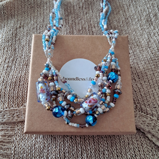 'Bohemian Blue' Multi-strand Beaded Necklace | One-of-a-kind ♡