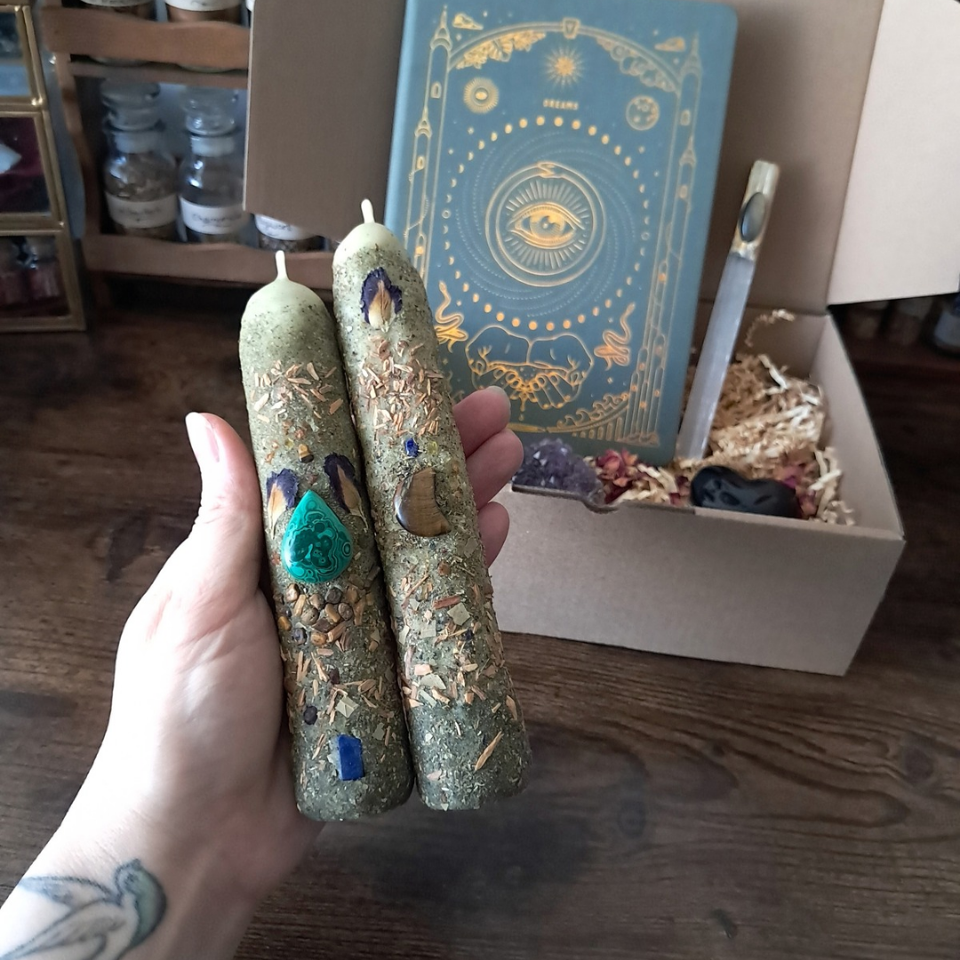 The Mystic's Forest Ritual Box | with Gemstone Beeswax Candles & Dream Journal