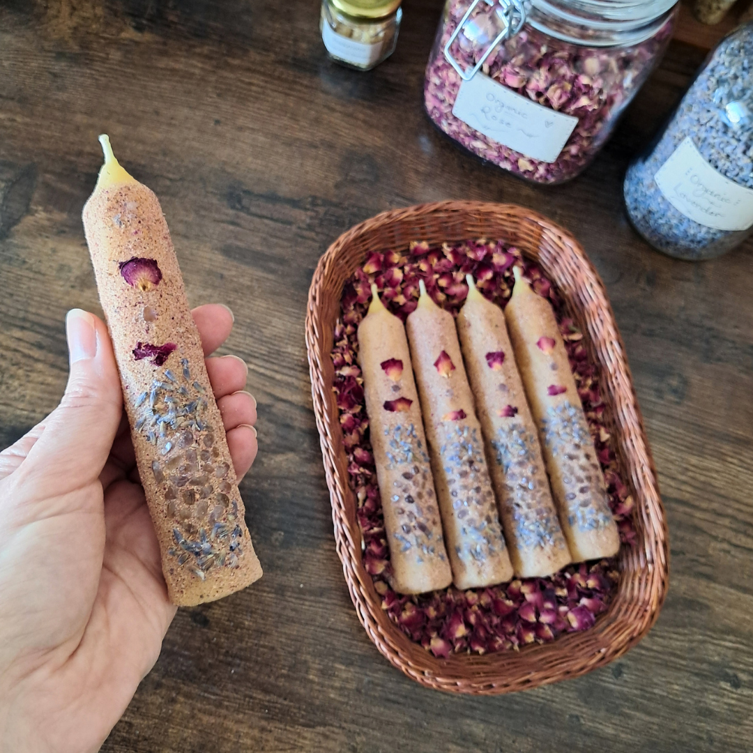 'Lavender & Amethyst' Beeswax Taper Candle (Single) ♡ 15cm