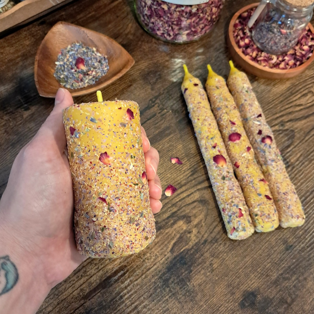 'Soft Devotion' ♡ Small Botanical Beeswax Pillar Candle
