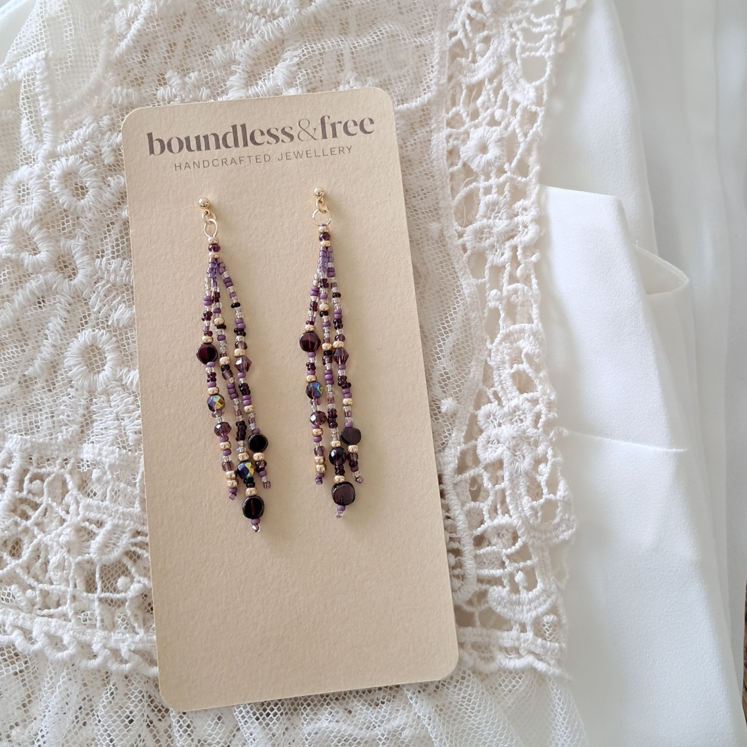 'Velvet Spell' 3 Strand Beaded Earrings | One-of-a-kind