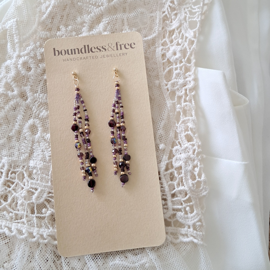 'Velvet Spell' 3 Strand Beaded Earrings | One-of-a-kind